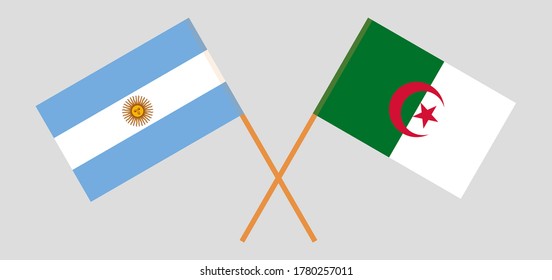 Crossed flags of Algeria and Argentina. Official colors. Correct proportion. Vector illustration
