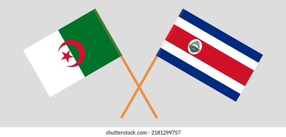 Crossed flags of Algeria and Costa Rica. Official colors. Correct proportion. Vector illustration
