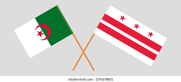Crossed flags of Algeria and the District of Columbia. Official colors. Correct proportion. Vector illustration

