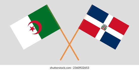 Crossed flags of Algeria and Dominican Republic. Official colors. Correct proportion. Vector illustration
