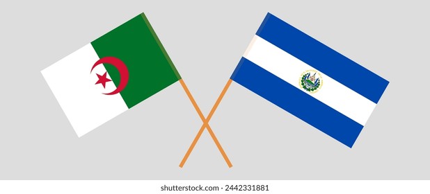 Crossed flags of Algeria and El Salvador. Official colors. Correct proportion. Vector illustration
