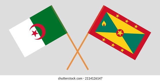 Crossed flags of Algeria and Grenada. Official colors. Correct proportion. Vector illustration
