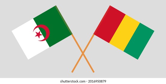 Crossed flags of Algeria and Guinea. Official colors. Correct proportion