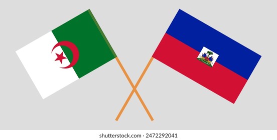 Crossed flags of Algeria and Haiti. Official colors. Correct proportion. Vector illustration
