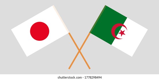 Crossed flags of Algeria and Japan