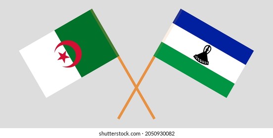Crossed flags of Algeria and the Kingdom of Lesotho. Official colors. Correct proportion