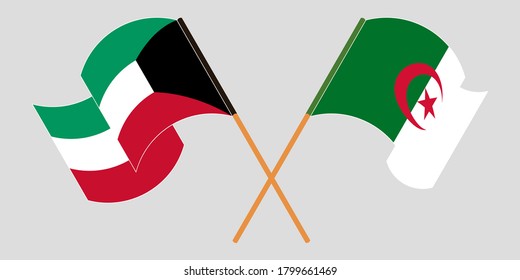 Crossed flags of Algeria and Kuwait