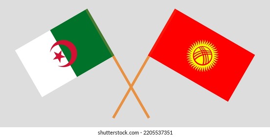 Crossed flags of Algeria and Kyrgyzstan. Official colors. Correct proportion. Vector illustration
