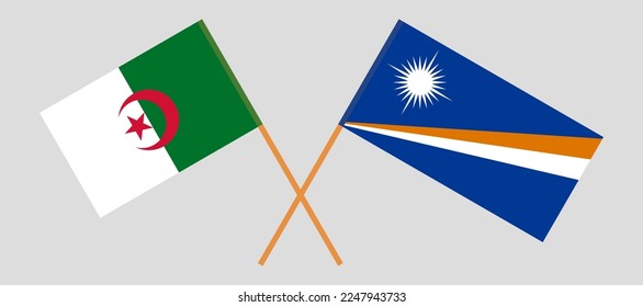 Crossed flags of Algeria and Marshall Islands. Official colors. Correct proportion. Vector illustration
