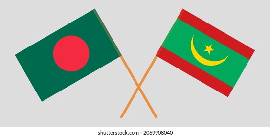 Crossed flags of Algeria and Mauritania. Official colors. Correct proportion