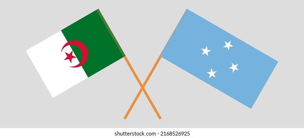 Crossed flags of Algeria and Micronesia. Official colors. Correct proportion. Vector illustration
