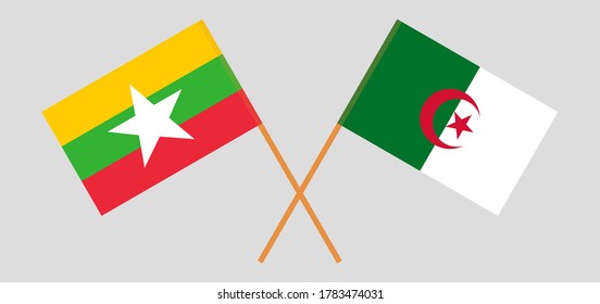 Crossed flags of Algeria and Myanma