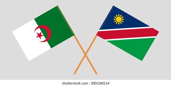 Crossed flags of Algeria and Namibia. Official colors. Correct proportion