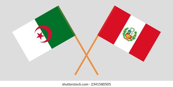 Crossed flags of Algeria and Peru. Official colors. Correct proportion. Vector illustration
