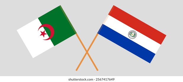 Crossed flags of Algeria and Republic of Paraguay. Official colors. Correct proportion. Vector illustration.
