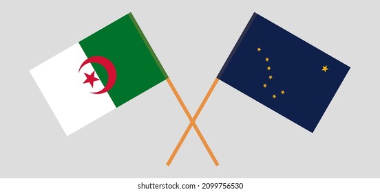 Crossed flags of Algeria and the State of Alaska. Official colors. Correct proportion. Vector illustration
