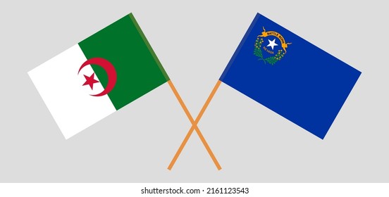 Banderas cruzadas de Argelia y el Estado de Nevada. Colores oficiales. Proporción correcta. Ilustración del vector
