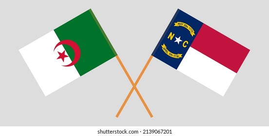 Crossed flags of Algeria and The State of North Carolina. Official colors. Correct proportion. Vector illustration
