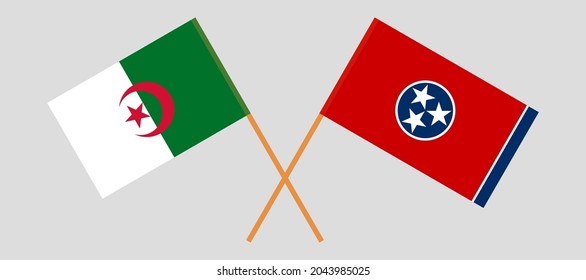 Crossed flags of Algeria and the State of Tennessee. Official colors. Correct proportion