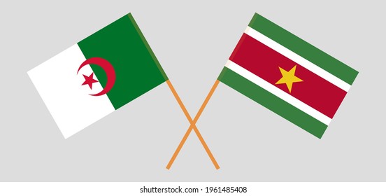 Crossed flags of Algeria and Suriname. Official colors. Correct proportion