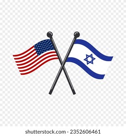 Crossed flags of America and Israel. Vector illustrations of national symbols.