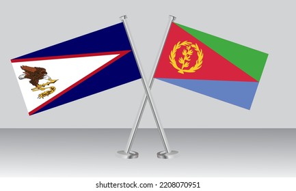 Crossed flags of American Eritreaand Benin. Official colors. Correct proportion. Banner design