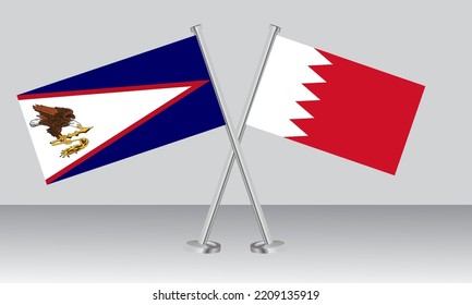 Banderas cruzadas de Bahréin y Samoa Americana. Colores oficiales. Proporción correcta. Diseño de pancartas