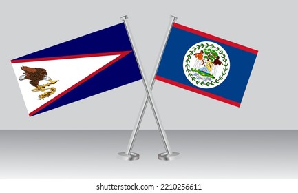 Crossed flags of American Samoa and Belize. Official colors. Correct proportion. Banner design
