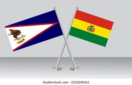 Crossed flags of American Samoa and Bolivia. Official colors. Correct proportion. Banner design