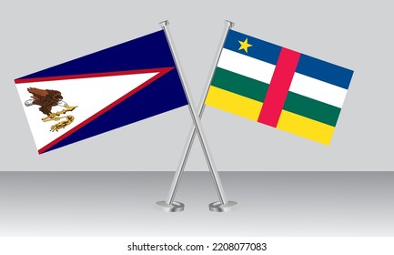 Banderas cruzadas de Samoa Americana y la República Centroafricana. Colores oficiales. Proporción correcta. Diseño de pancartas