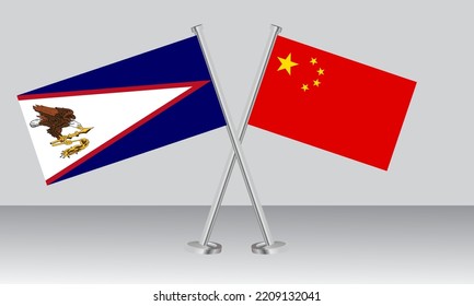 Crossed flags of American Samoa and China. Official colors. Correct proportion. Banner design