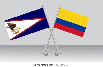 Crossed flags of American Samoa and Colombia. Official colors. Correct proportion. Banner design