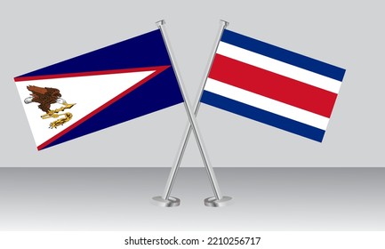 Crossed flags of American Samoa and Costa Rica. Official colors. Correct proportion. Banner design