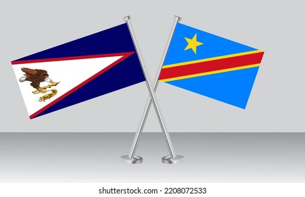 Crossed flags of American Samoa and DR Congo. Official colors. Correct proportion. Banner design