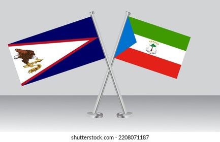 Banderas cruzadas de Samoa Americana y Ecuatorial. Colores oficiales. Proporción correcta. Diseño de pancartas