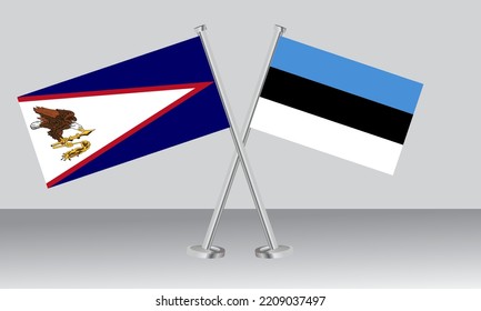 Banderas cruzadas de Samoa Americana y Estonia. Colores oficiales. Proporción correcta. Diseño de pancartas