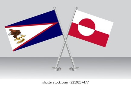 Crossed flags of American Samoa and Greenland. Official colors. Correct proportion. Banner design