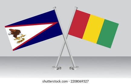 Crossed flags of American Samoa and Guinea. Official colors. Correct proportion. Banner design