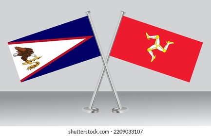 Crossed flags of American Samoa and Isle of Man. Official colors. Correct proportion. Banner design