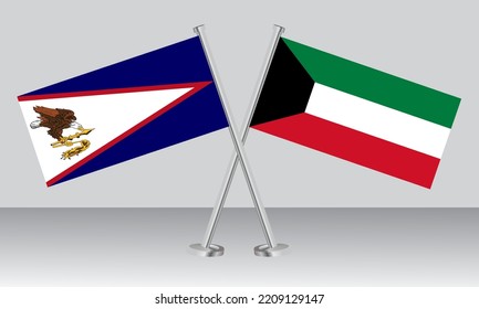 Gekreuzte Flaggen von Amerikanisch-Samoa und Kuwait. Offizielle Farben. Richtiger Anteil. Banner-Design