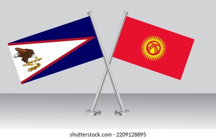 Crossed flags of American Samoa and Kyrgyzstan. Official colors. Correct proportion. Banner design