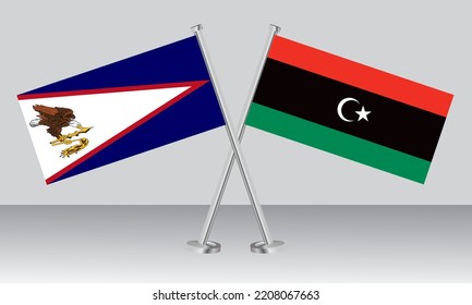 Crossed flags of American Samoa and Libya. Official colors. Correct proportion. Banner design
