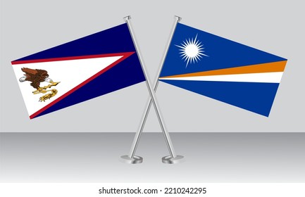 Banderas cruzadas de Samoa Americana y las Islas Marshall. Colores oficiales. Proporción correcta. Diseño de pancartas