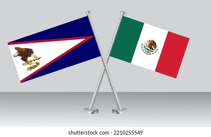 Crossed flags of American Samoa and Mexico. Official colors. Correct proportion. Banner design