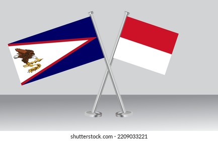 Crossed flags of American Samoa and Monaco. Official colors. Correct proportion. Banner design