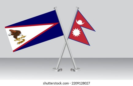 Crossed flags of American Samoa and Nepal. Official colors. Correct proportion. Banner design