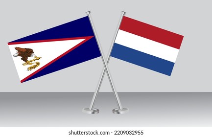 Crossed flags of American Samoa and Netherlands. Official colors. Correct proportion. Banner design
