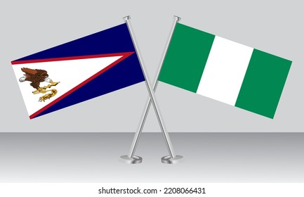 Crossed flags of American Samoa and Nigeria. Official colors. Correct proportion. Banner design