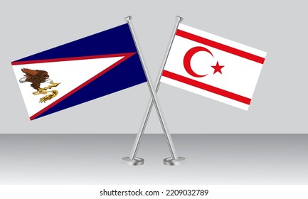 Crossed flags of American Samoa and Northern Cyprus. Official colors. Correct proportion. Banner design