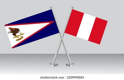 Crossed flags of American Samoa and Peru. Official colors. Correct proportion. Banner design